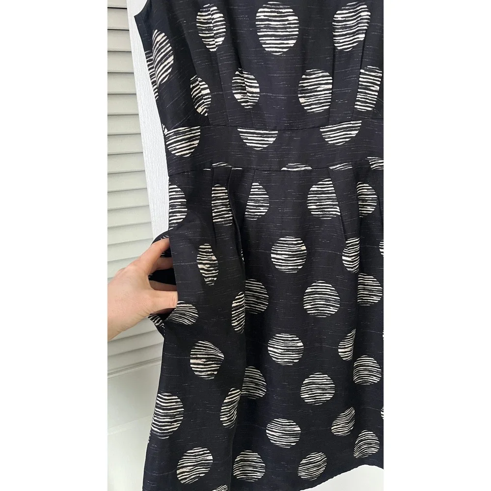 Banana Republic Big Dot Linen Blend Fit and Flare Dress Black Sz 4 - Picture 4 of 7